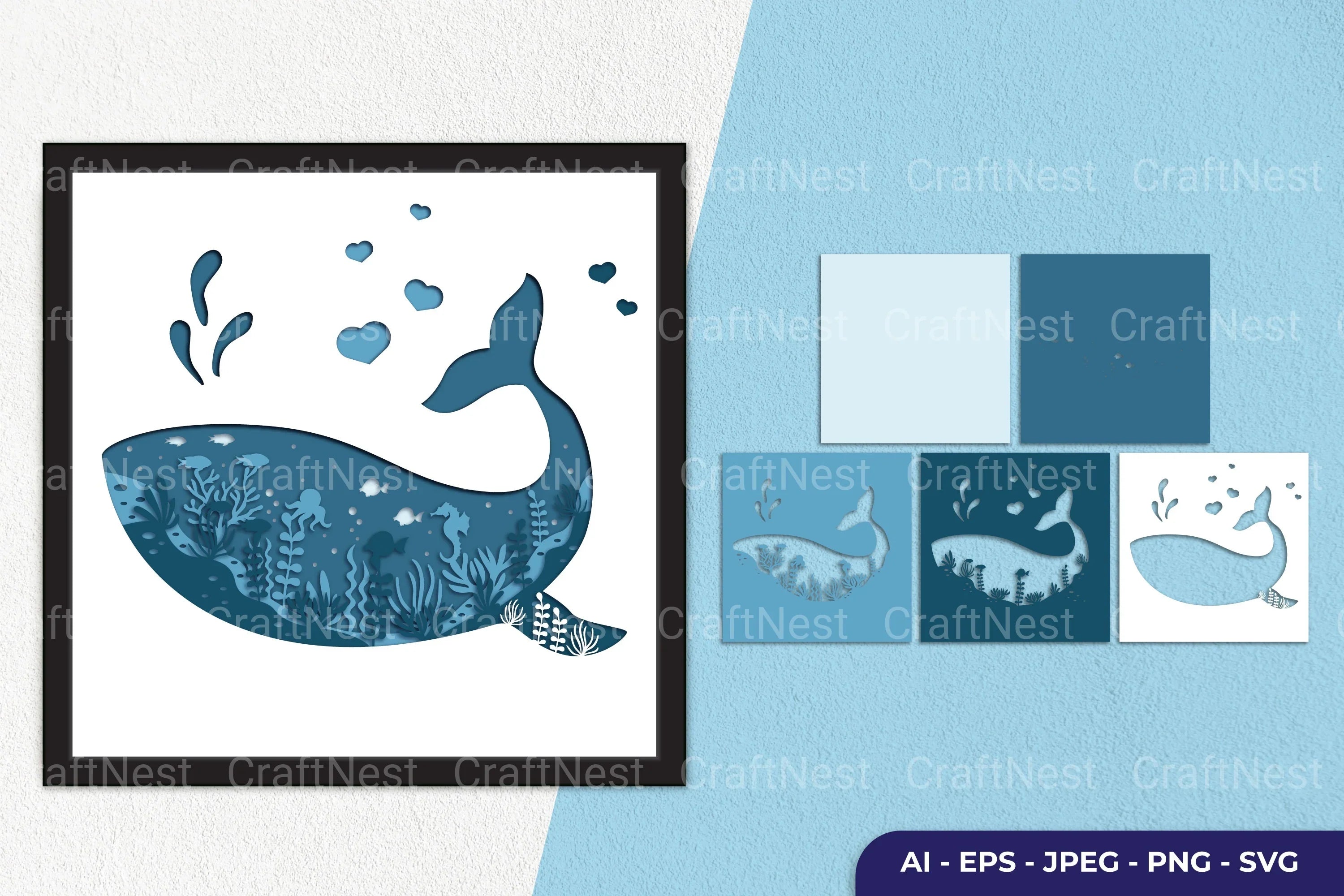 Ocean Inside Whale Layered Papercut Clipart Bundle - CraftNest - Digital Crafting and Art