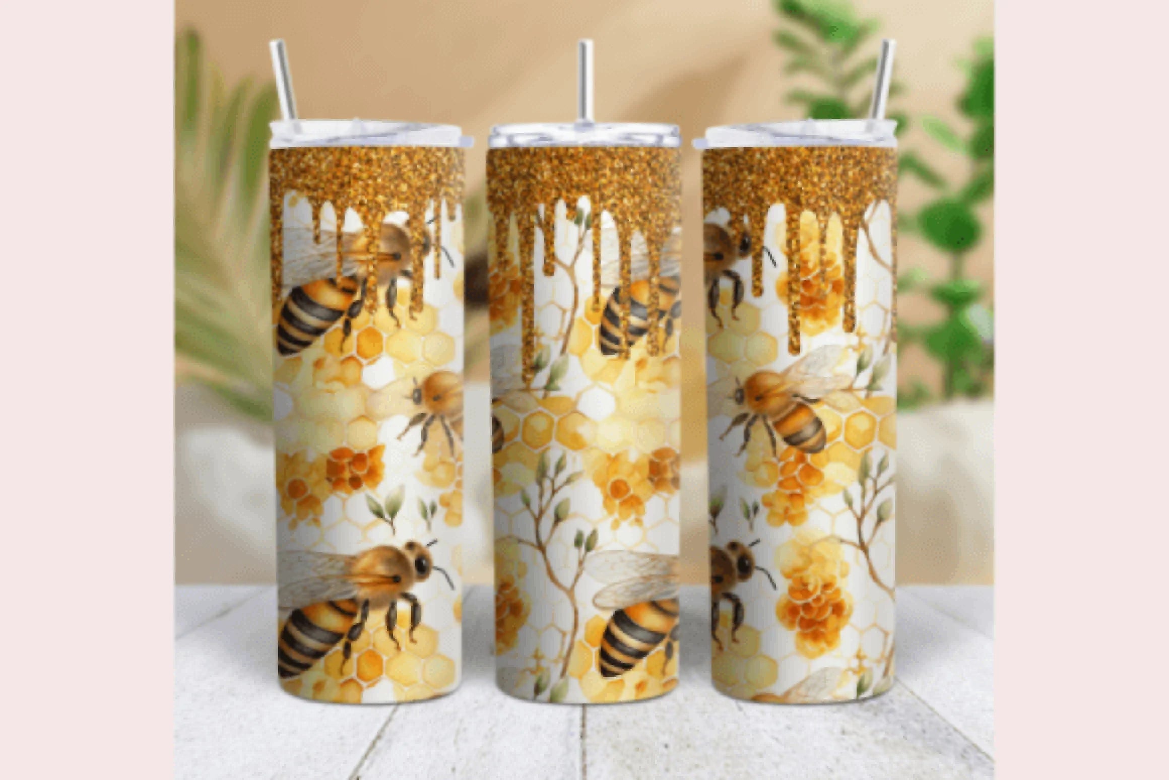 Orange Glitter Honey Bee Tumbler Wrap Bundle - CraftNest - Digital Crafting and Art