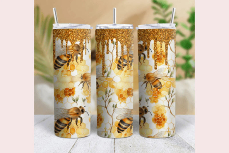 Orange Glitter Honey Bee Tumbler Wrap Bundle - CraftNest - Digital Crafting and Art