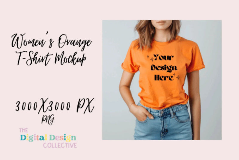 Women's Orange T-shirt Mockup - CraftNest - Digital Crafting and Art