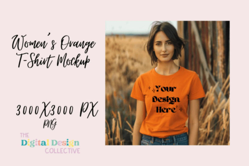 Women's Orange T-shirt Mockup - CraftNest - Digital Crafting and Art