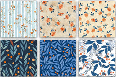 Orange & Blue Floral Pattern Clipart Bundle - CraftNest - Digital Crafting and Art
