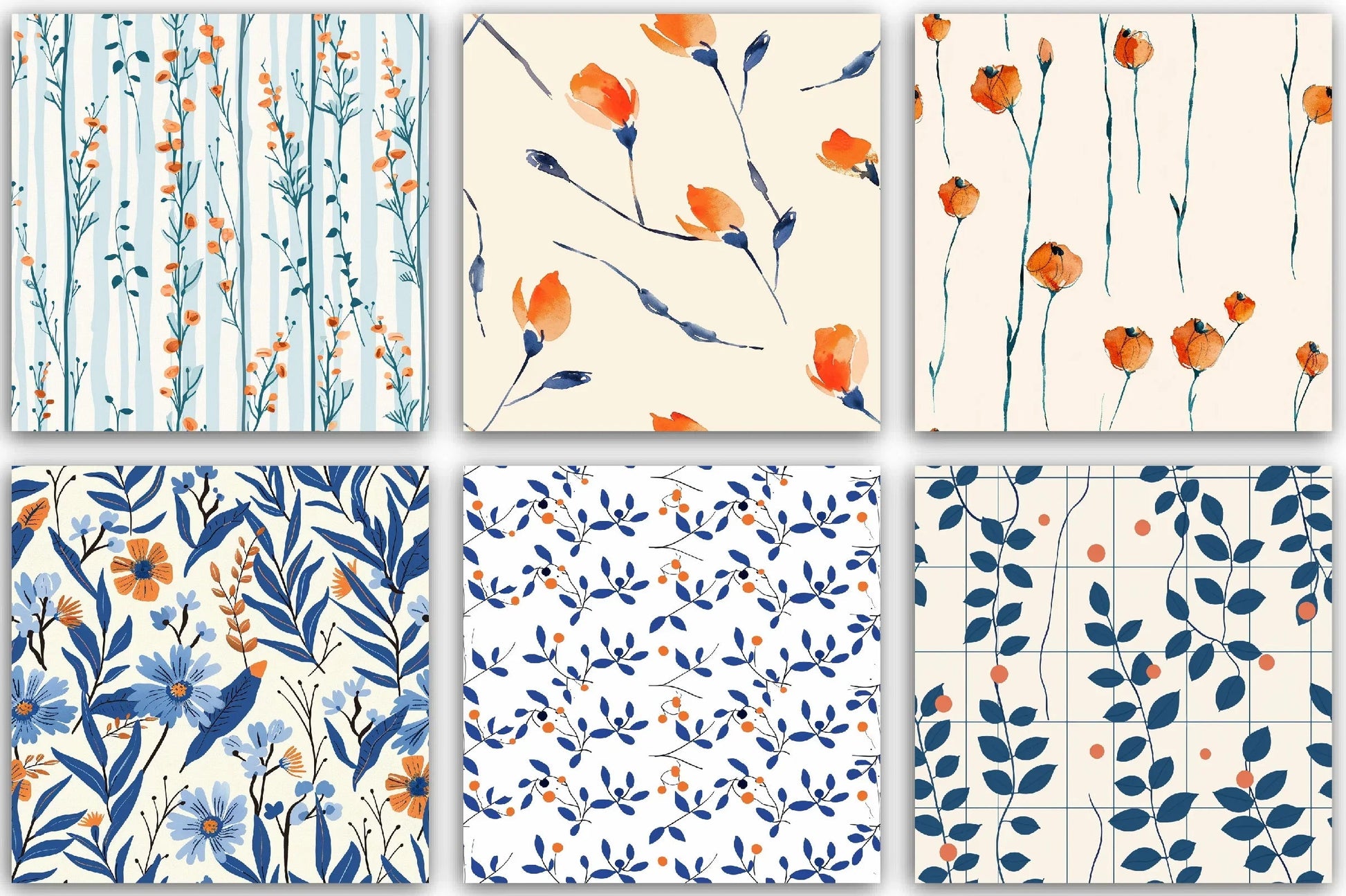 Orange & Blue Floral Pattern Clipart Bundle - CraftNest - Digital Crafting and Art