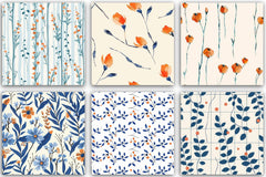 Orange & Blue Floral Pattern Clipart Bundle - CraftNest - Digital Crafting and Art