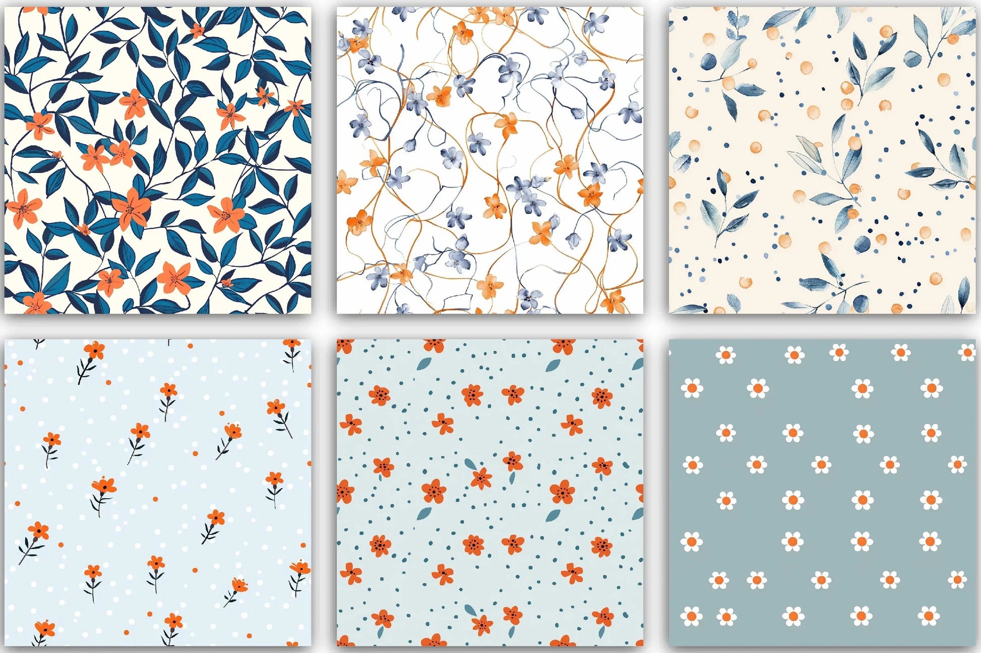 Orange & Blue Floral Pattern Clipart Bundle - CraftNest - Digital Crafting and Art