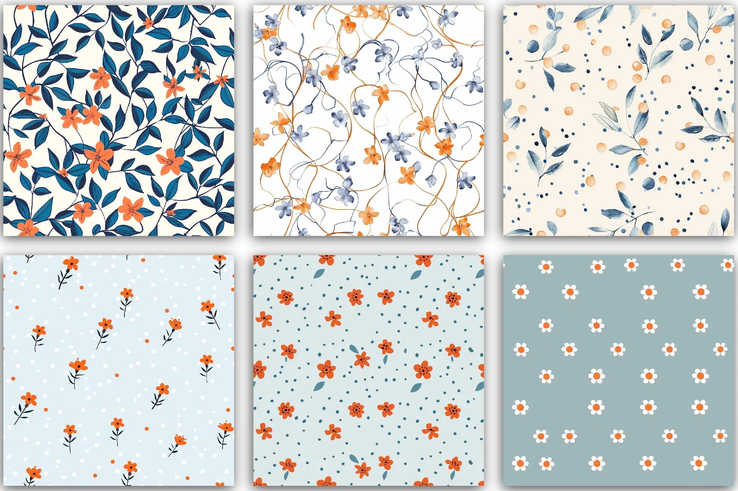 Orange & Blue Floral Pattern Clipart Bundle - CraftNest - Digital Crafting and Art