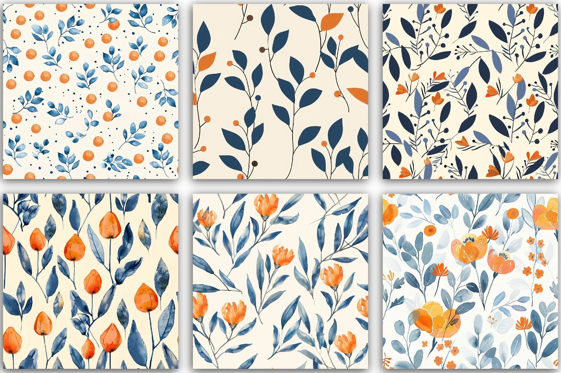 Orange & Blue Floral Pattern Clipart Bundle - CraftNest - Digital Crafting and Art