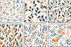 Orange & Blue Floral Pattern Clipart Bundle - CraftNest - Digital Crafting and Art