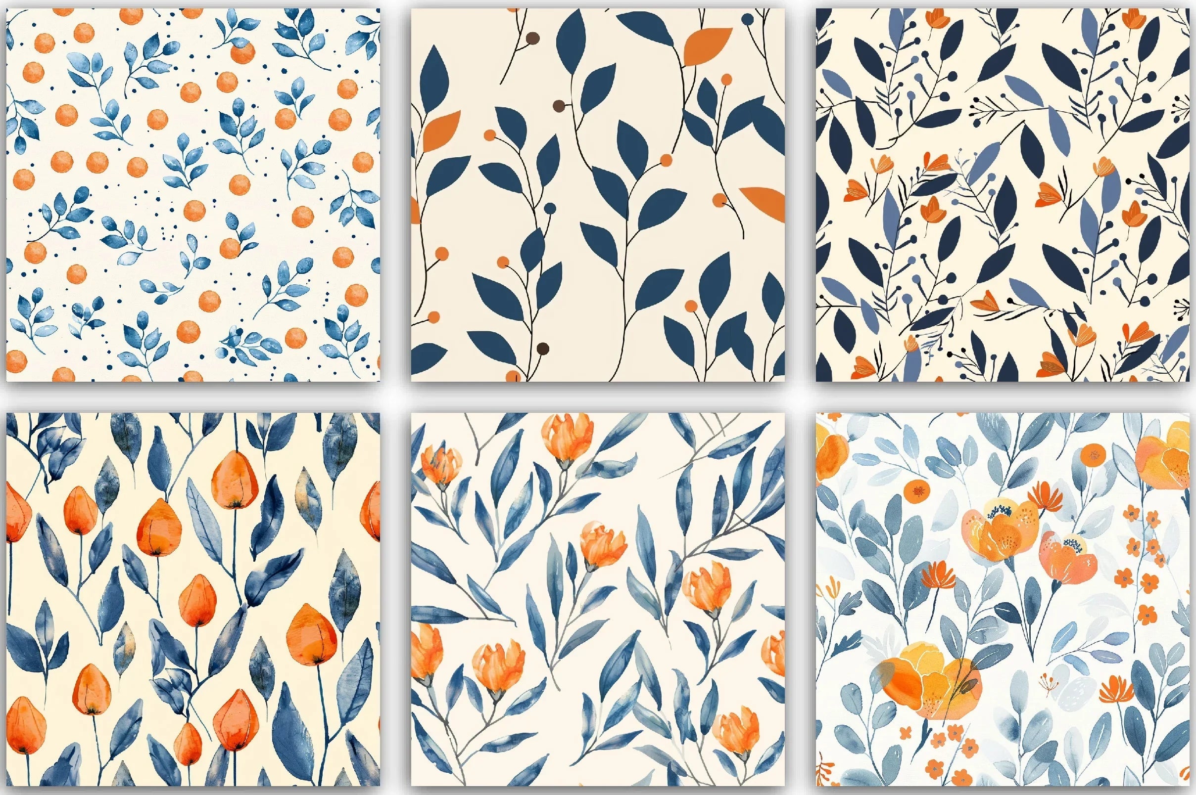 Orange & Blue Floral Pattern Clipart Bundle - CraftNest - Digital Crafting and Art