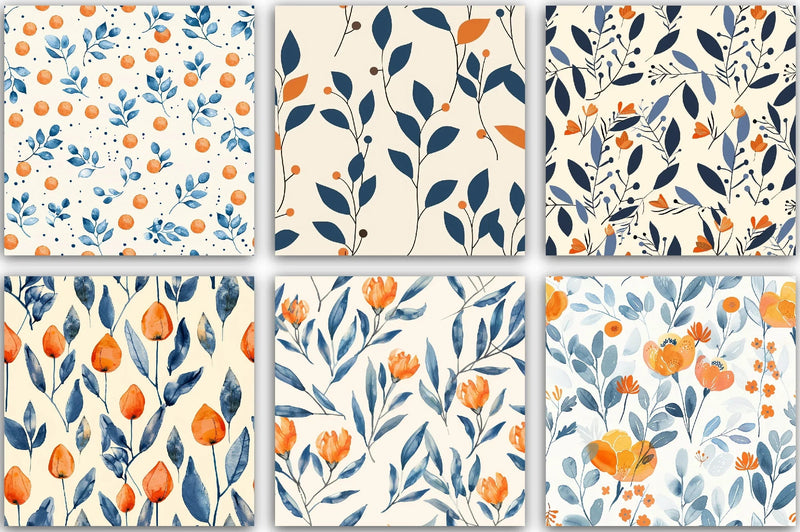 Orange & Blue Floral Pattern Clipart Bundle - CraftNest - Digital Crafting and Art