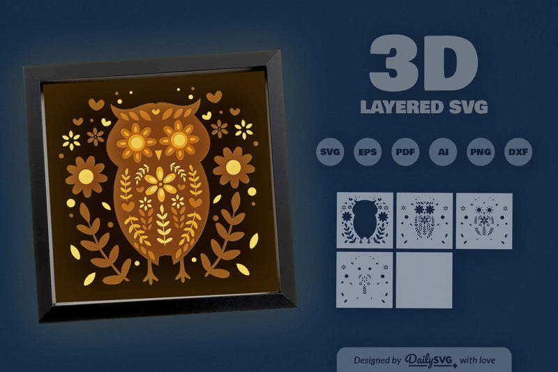 Owl Folk Art Papercut SVG Bundle 3 - CraftNest - Digital Crafting and Art