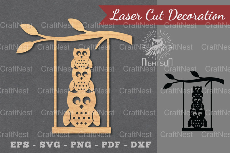 Owl on a Swing Laser Cut Decoration Clipart Bundle - CraftNest - Digital Crafting and Art