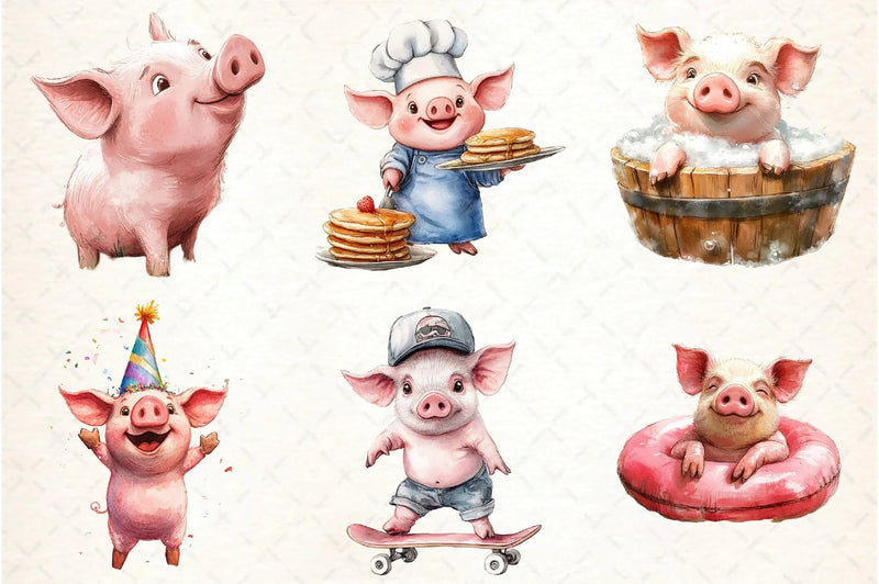 Funny Pink Pig Clipart Bundle - CraftNest - Digital Crafting and Art