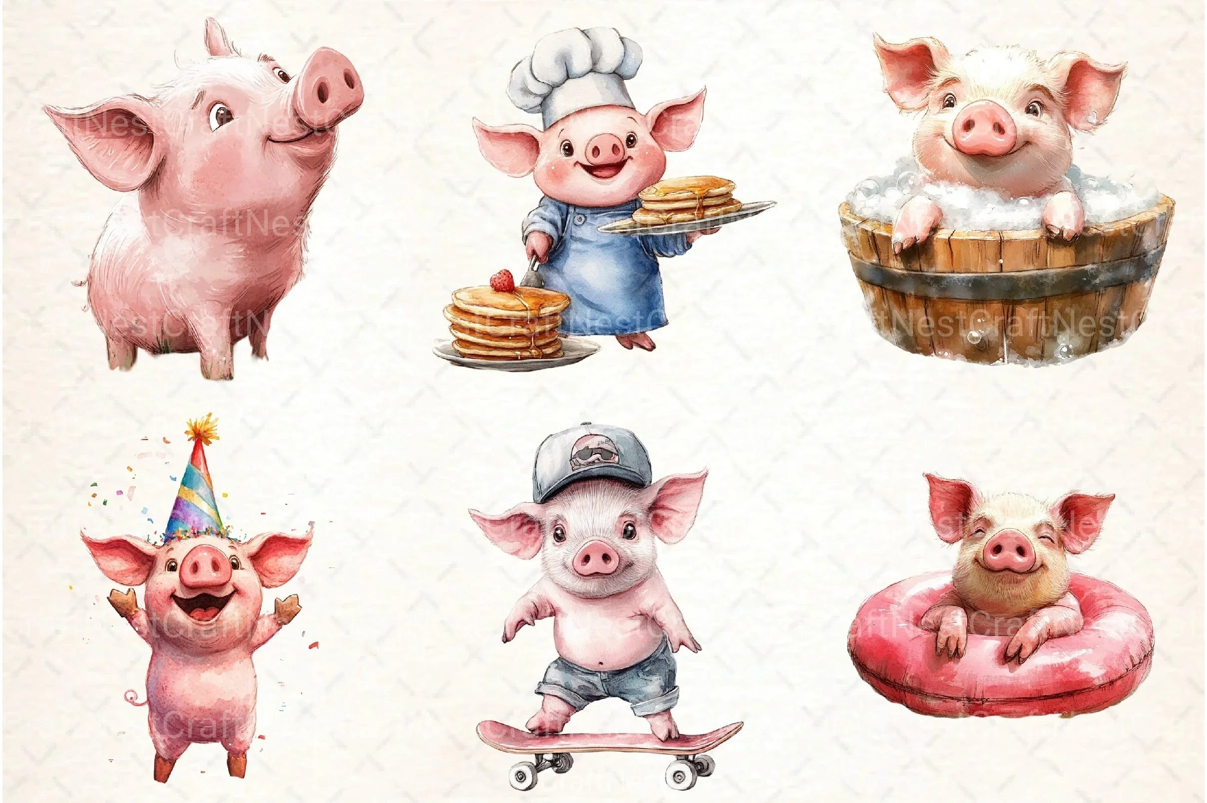 Funny Pink Pig Clipart Bundle - CraftNest - Digital Crafting and Art