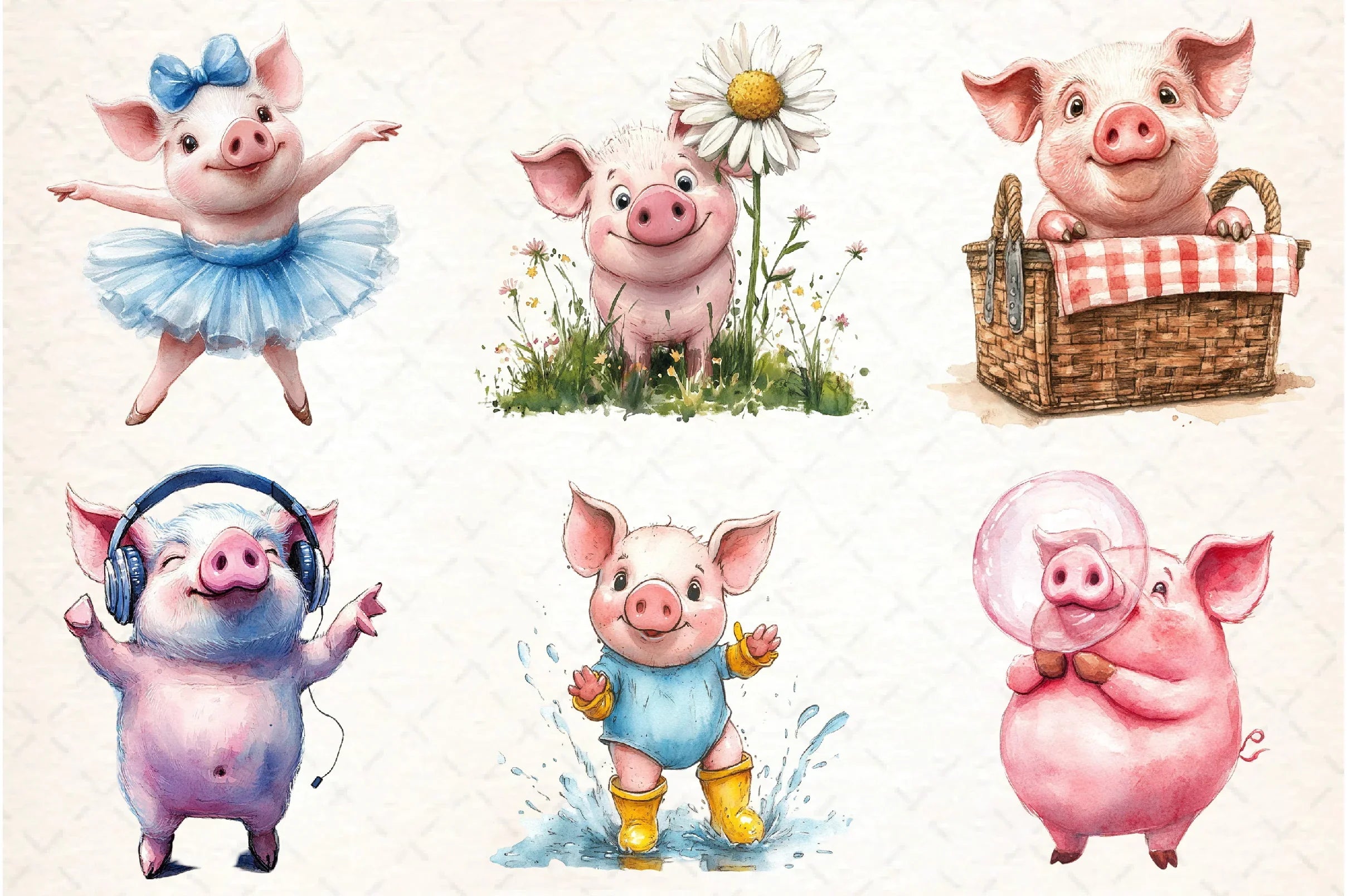 Funny Pink Pig Clipart Bundle - CraftNest - Digital Crafting and Art