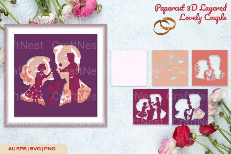 Papercut 3D Layered Lovely Couple SVG Bundle - CraftNest - Digital Crafting and Art