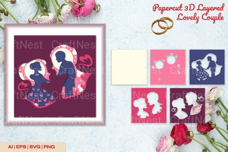 Papercut 3D Layered Lovely Couple Clipart Bundle - CraftNest - Digital Crafting and Art