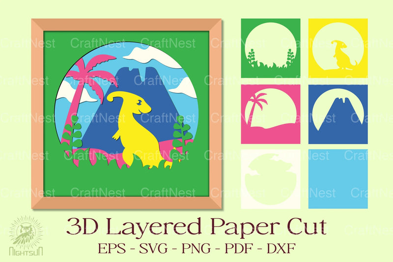 Parasaurolophus 3D Layered Papercut Clipart Bundle - CraftNest - Digital Crafting and Art