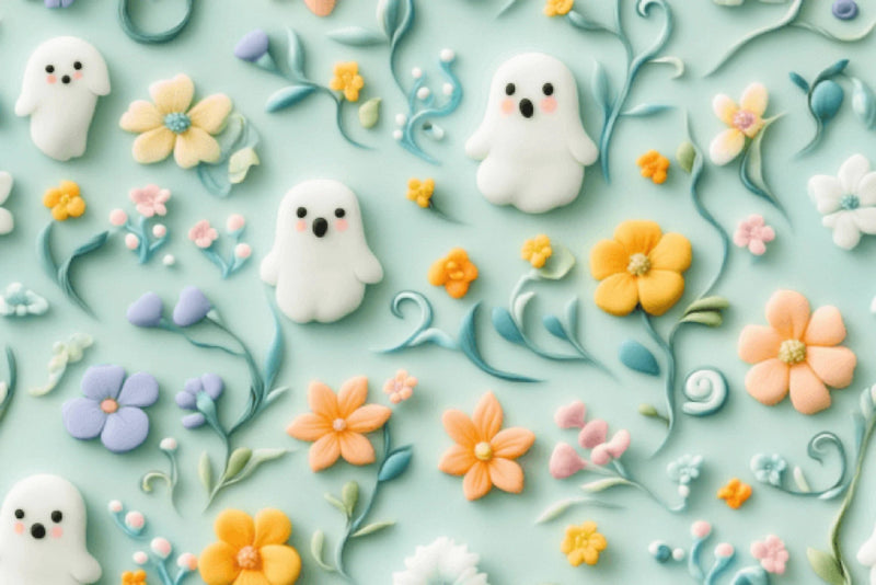 Pastel 3D Halloween Ghosts Seamless Digital Paper - CraftNest - Digital Crafting and Art