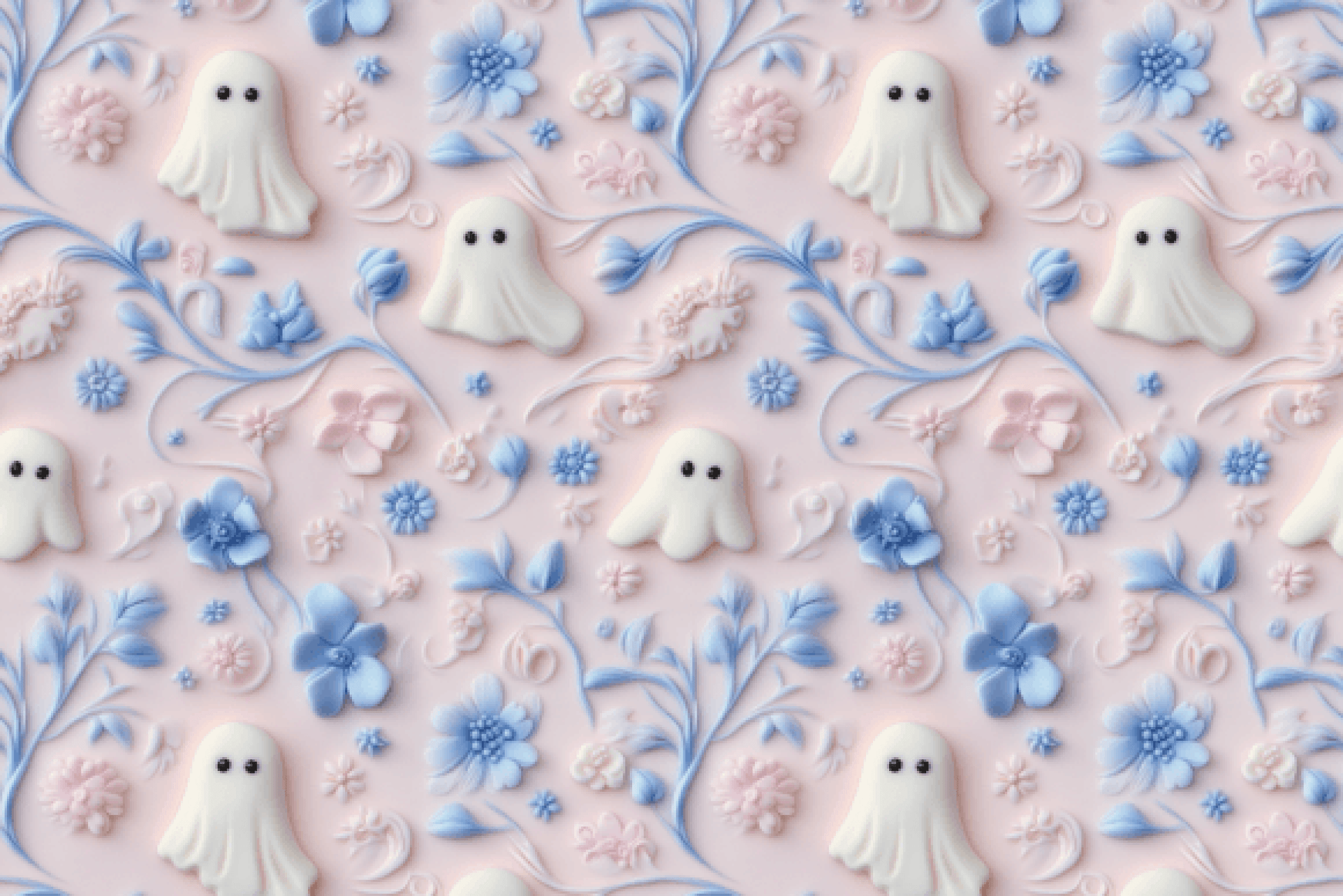 Pastel 3D Halloween Ghosts Seamless Digital Paper - CraftNest - Digital Crafting and Art