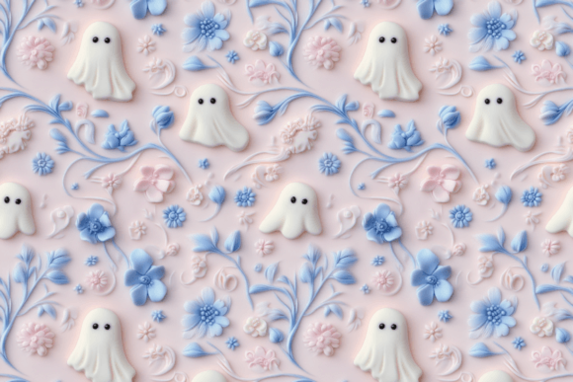 Pastel 3D Halloween Ghosts Seamless Digital Paper