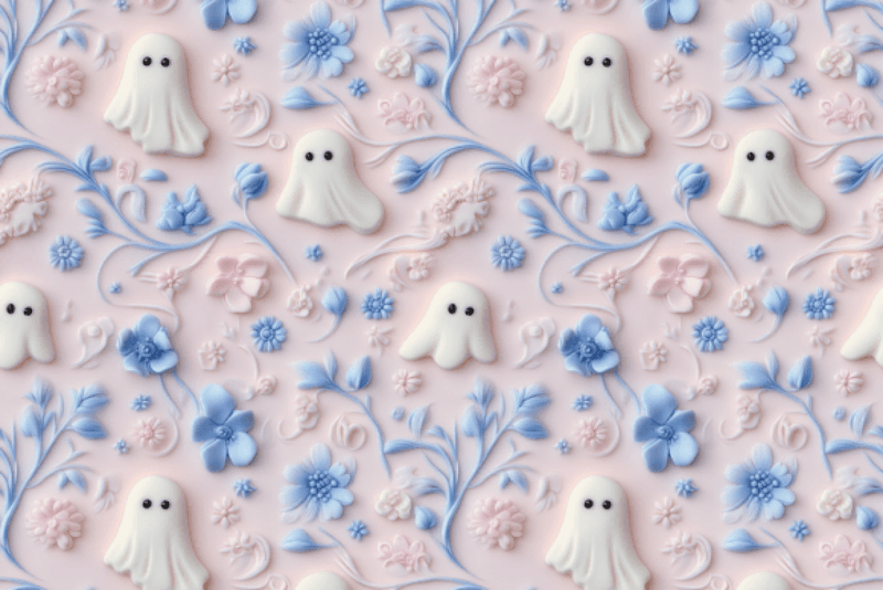 Pastel 3D Halloween Ghosts Seamless Digital Paper - CraftNest - Digital Crafting and Art