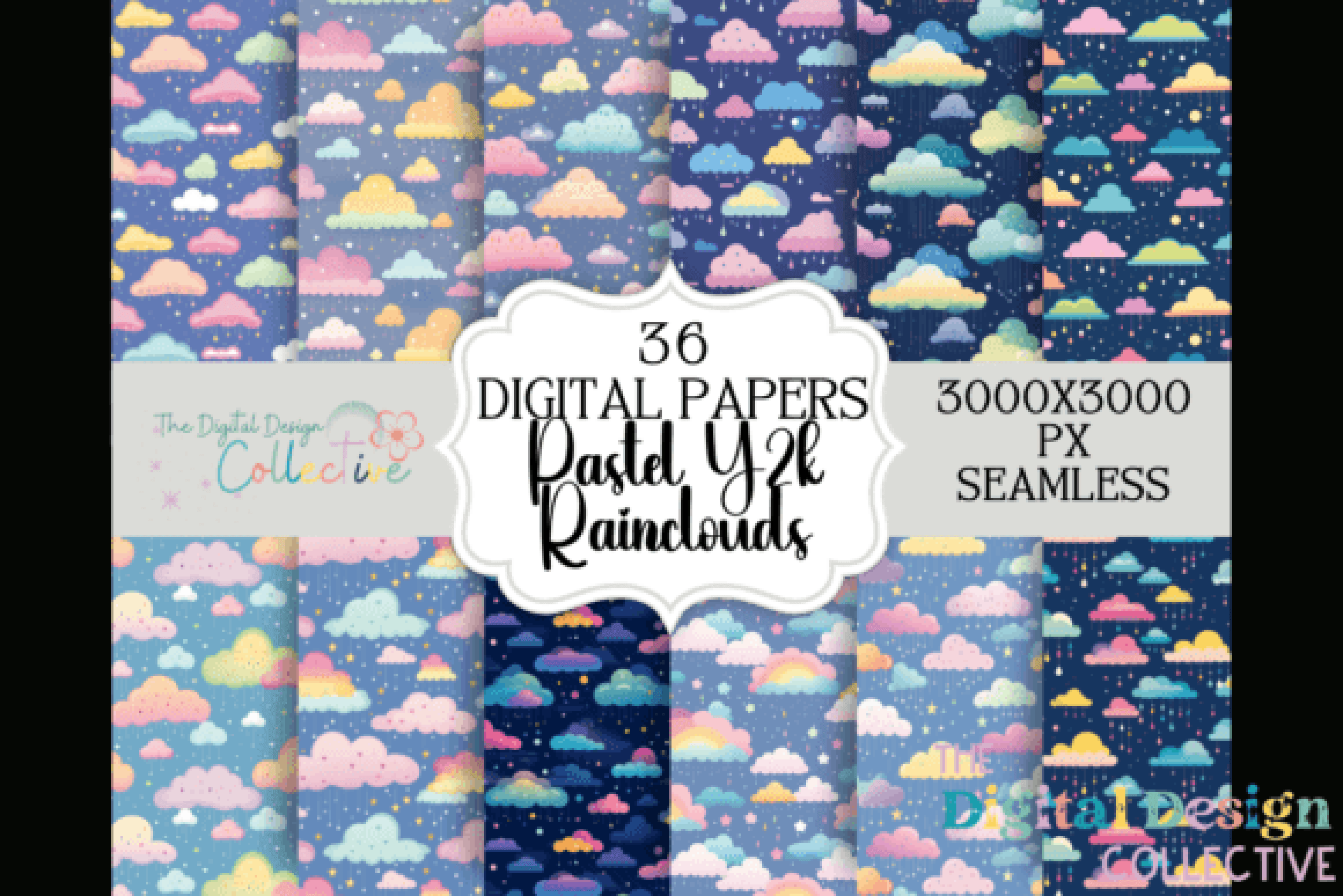 Seamless Pastel Rain Clouds Pattern Digital Paper - CraftNest - Digital Crafting and Art