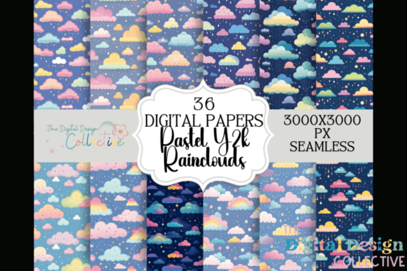 Seamless Pastel Rain Clouds Pattern Digital Paper - CraftNest - Digital Crafting and Art