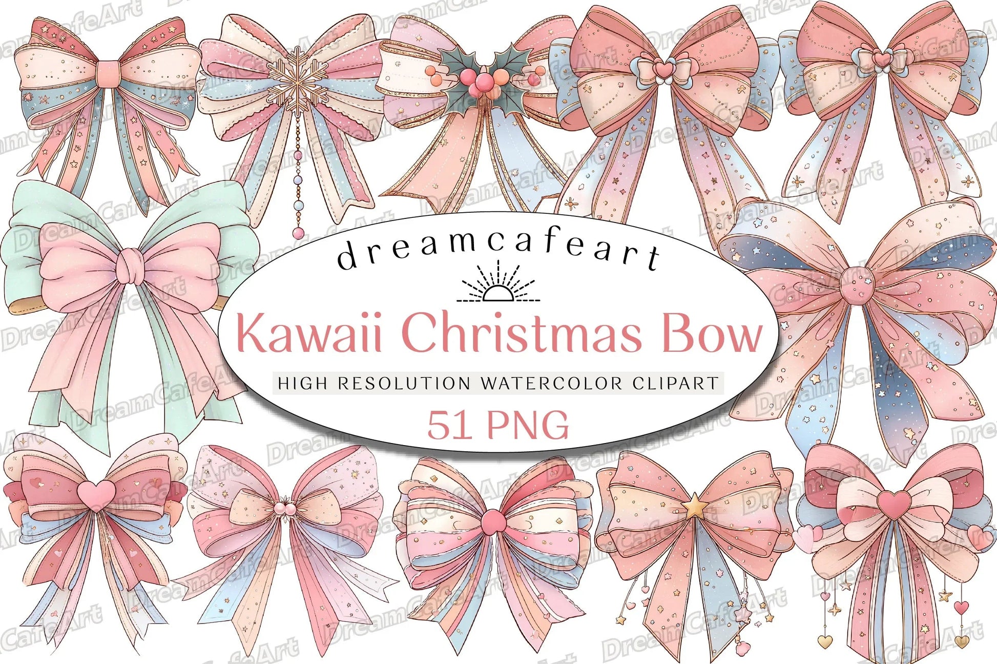 Pastel Kawaii Christmas Bow Clipart Bundle - CraftNest - Digital Crafting and Art