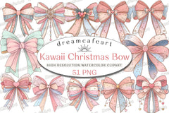 Pastel Kawaii Christmas Bow Clipart Bundle - CraftNest - Digital Crafting and Art