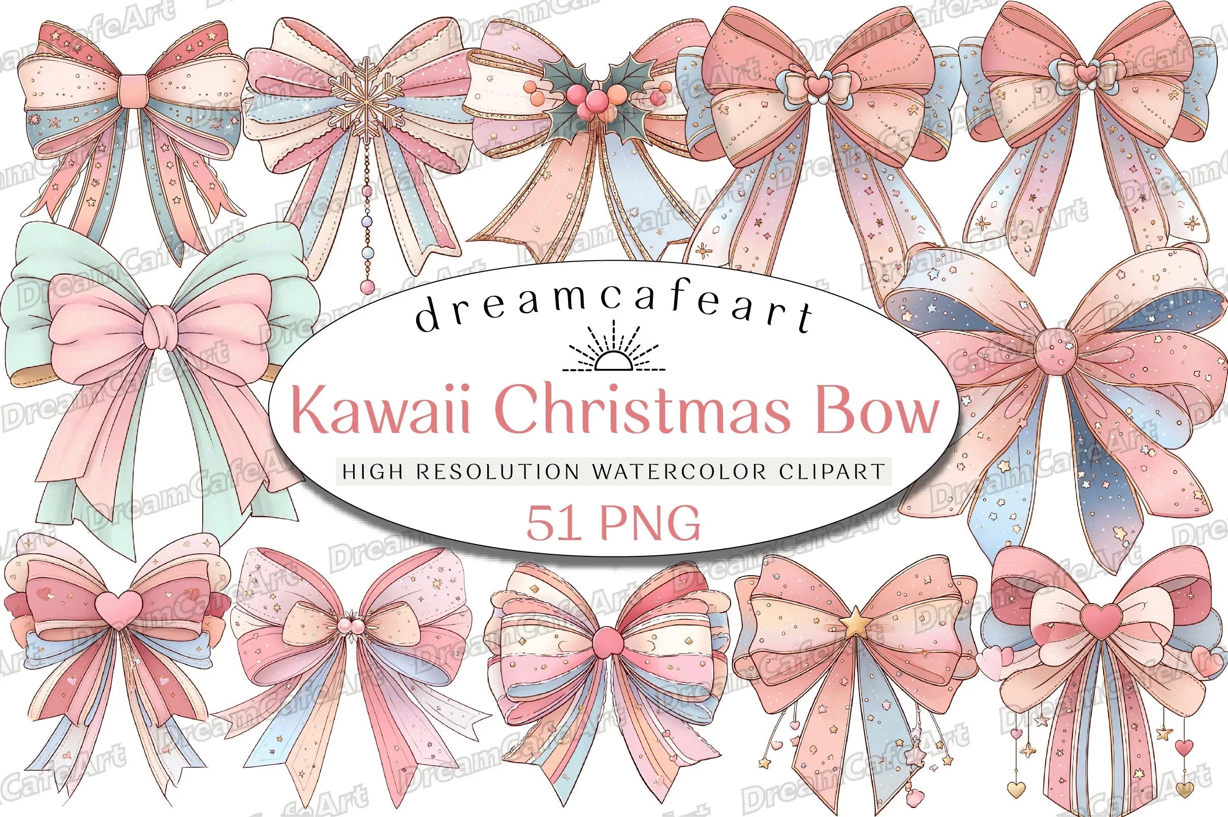 Pastel Kawaii Christmas Bow Clipart Bundle - CraftNest - Digital Crafting and Art