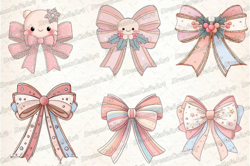 Pastel Kawaii Christmas Bow Clipart Bundle - CraftNest - Digital Crafting and Art