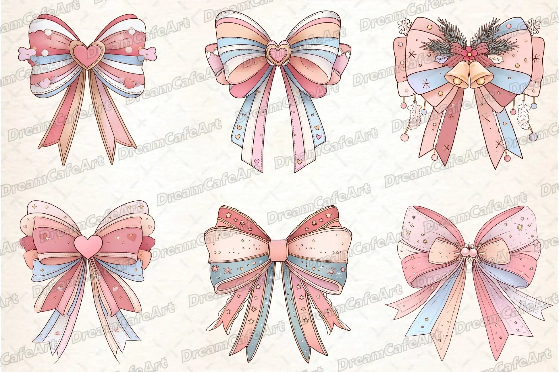 Pastel Kawaii Christmas Bow Clipart Bundle - CraftNest - Digital Crafting and Art