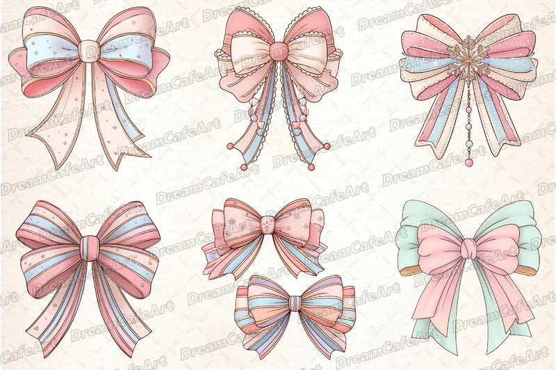 Pastel Kawaii Christmas Bow Clipart Bundle - CraftNest - Digital Crafting and Art