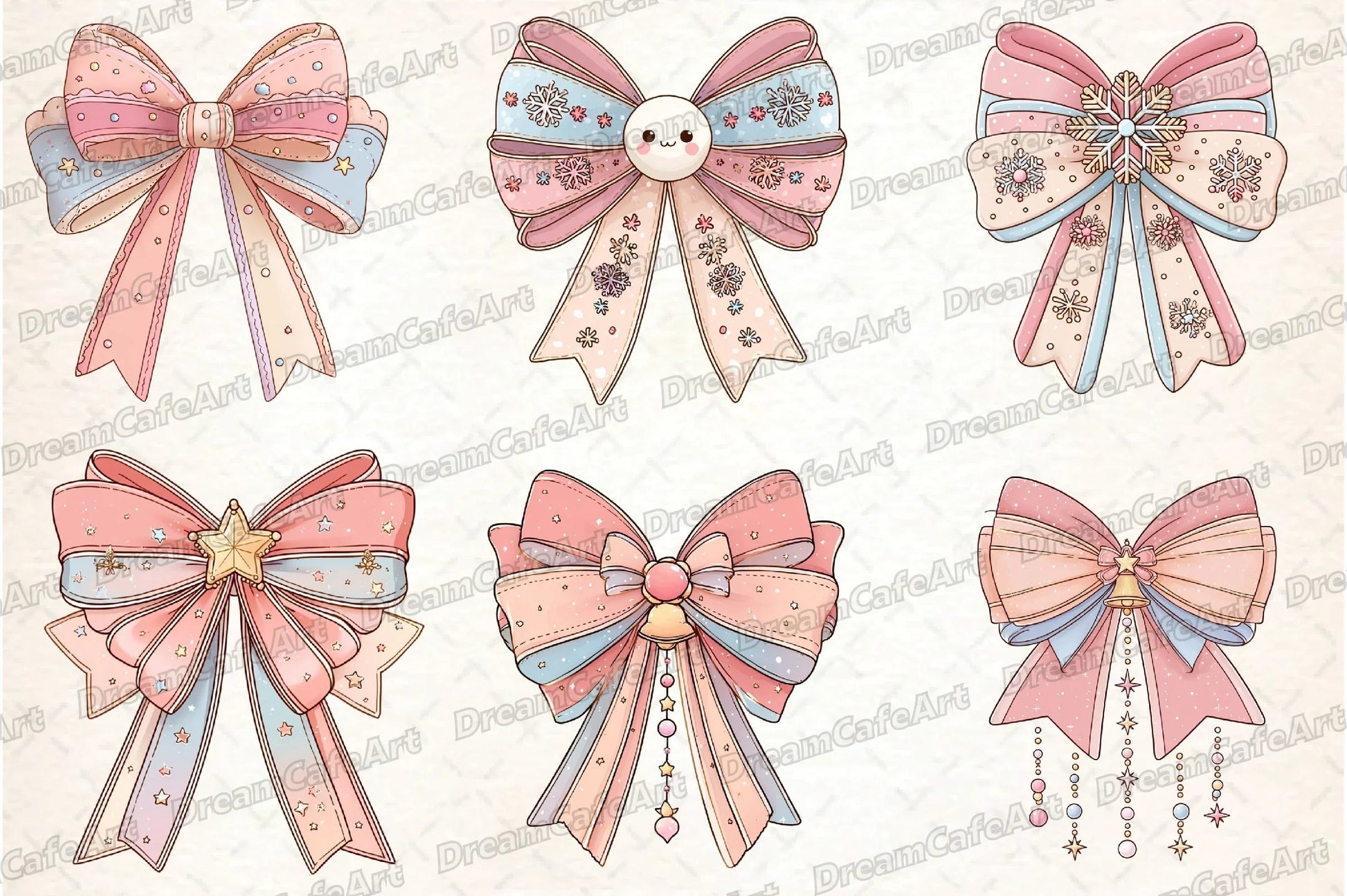 Pastel Kawaii Christmas Bow Clipart Bundle - CraftNest - Digital Crafting and Art