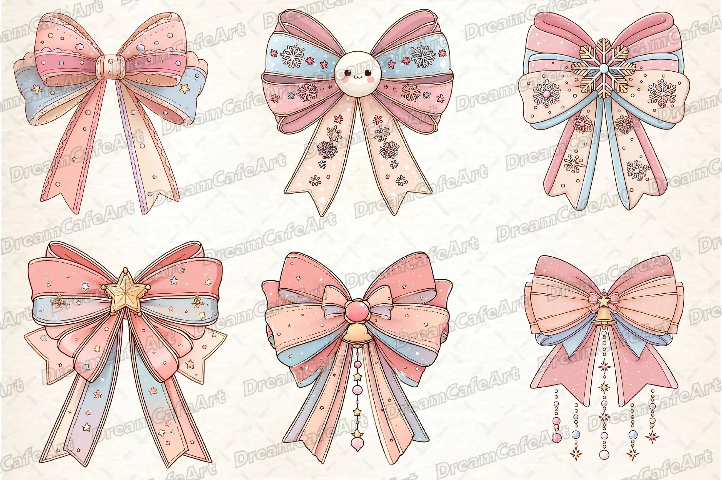 Pastel Kawaii Christmas Bow Clipart Bundle - CraftNest - Digital Crafting and Art