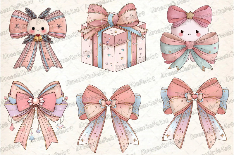Pastel Kawaii Christmas Bow Clipart Bundle - CraftNest - Digital Crafting and Art