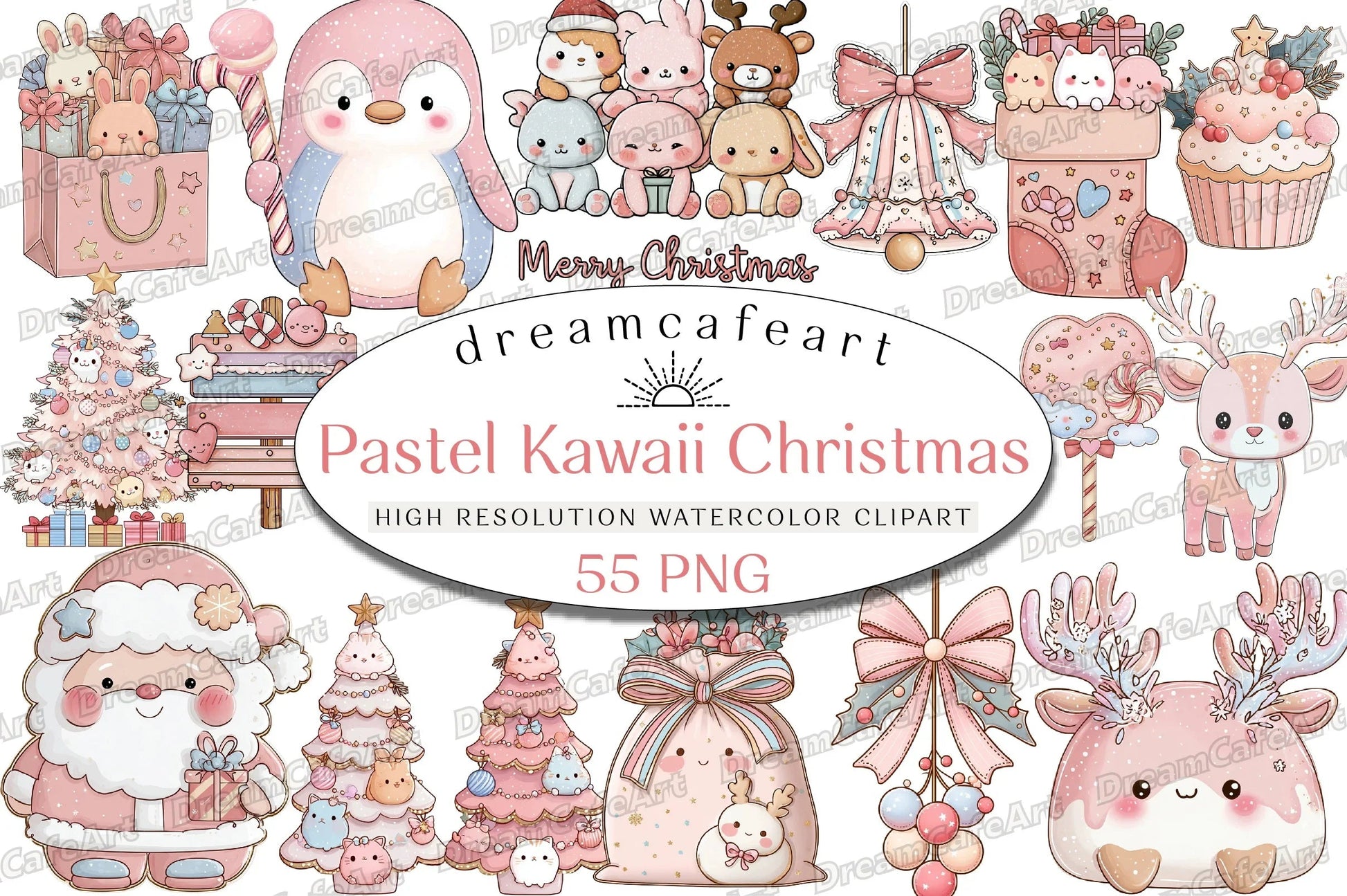 Pastel Kawaii Christmas Clipart Bundle - CraftNest - Digital Crafting and Art