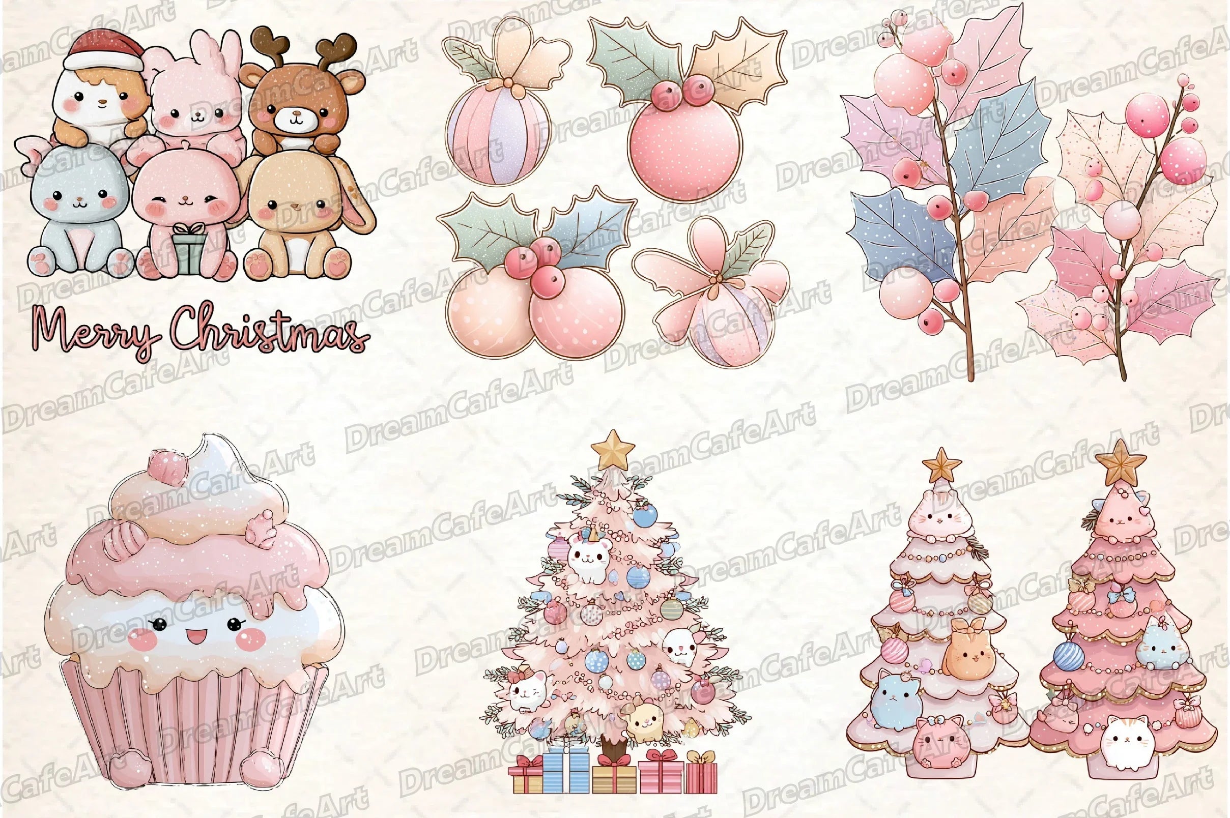 Pastel Kawaii Christmas Clipart Bundle - CraftNest - Digital Crafting and Art