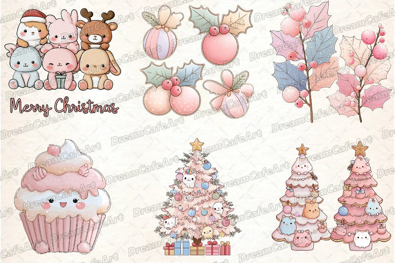 Pastel Kawaii Christmas Clipart Bundle - CraftNest - Digital Crafting and Art