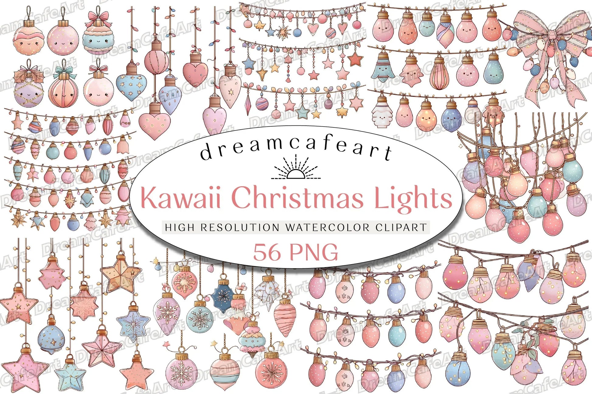 Pastel Kawaii Christmas Lights Clipart Bundle - CraftNest - Digital Crafting and Art