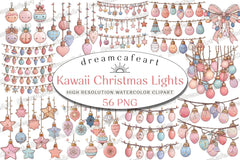 Pastel Kawaii Christmas Lights Clipart Bundle - CraftNest - Digital Crafting and Art