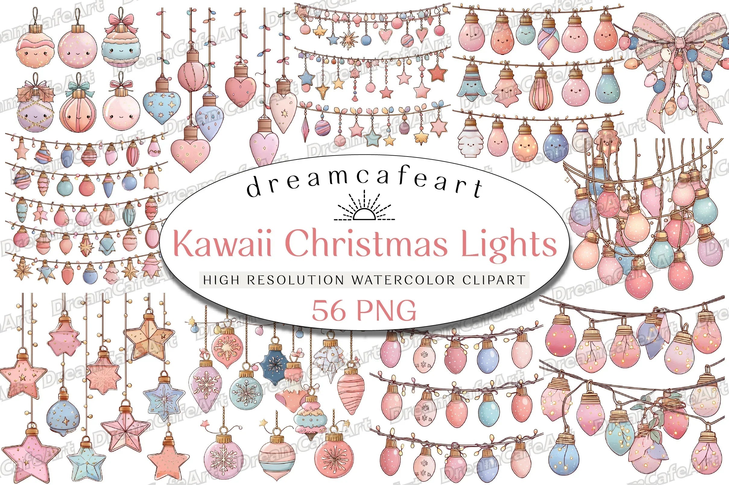 Pastel Kawaii Christmas Lights Clipart Bundle - CraftNest - Digital Crafting and Art