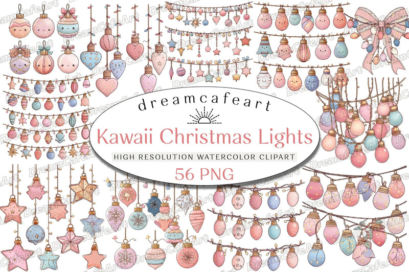 Pastel Kawaii Christmas Lights Clipart Bundle - CraftNest - Digital Crafting and Art