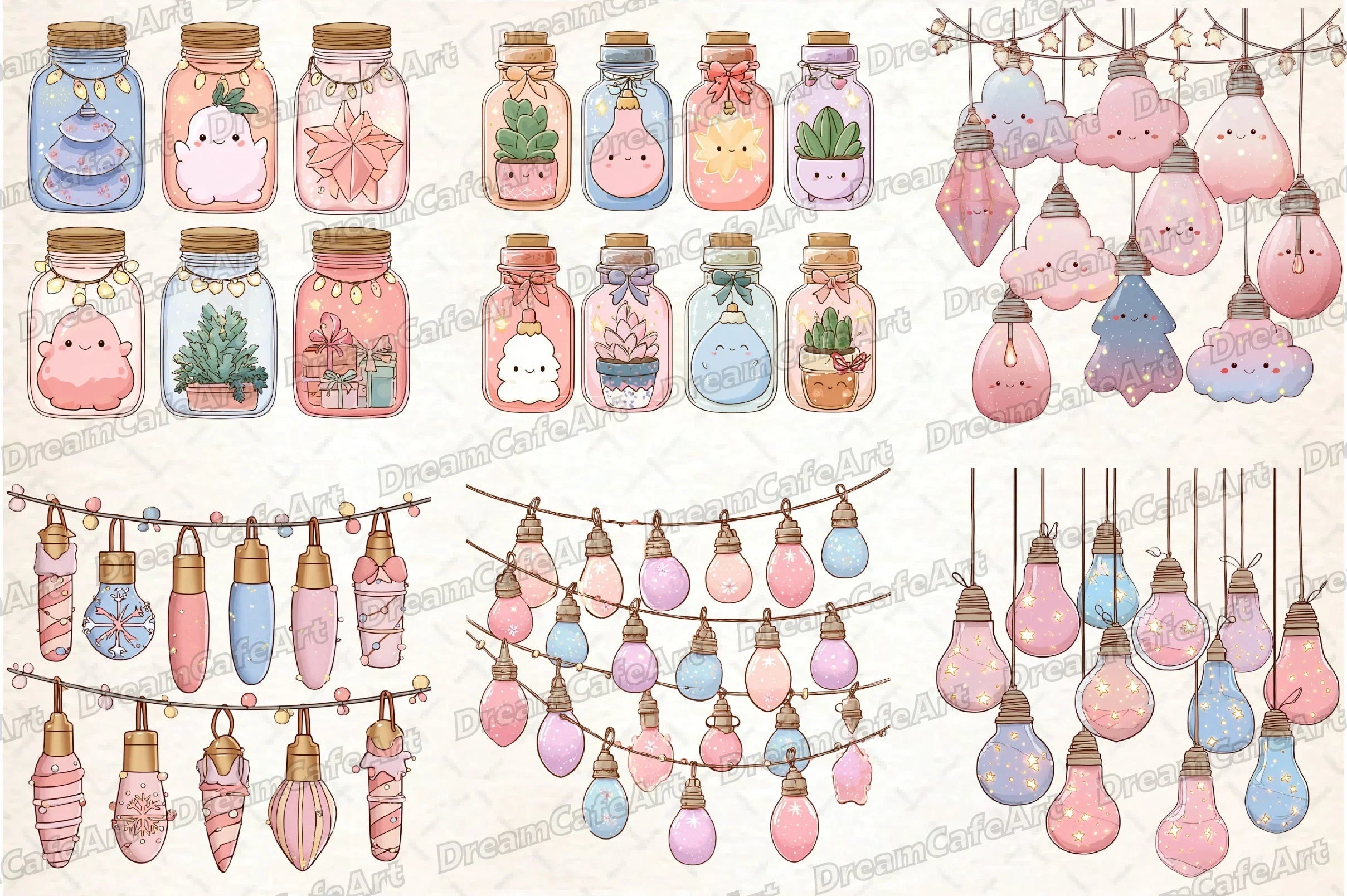 Pastel Kawaii Christmas Lights Clipart Bundle - CraftNest - Digital Crafting and Art