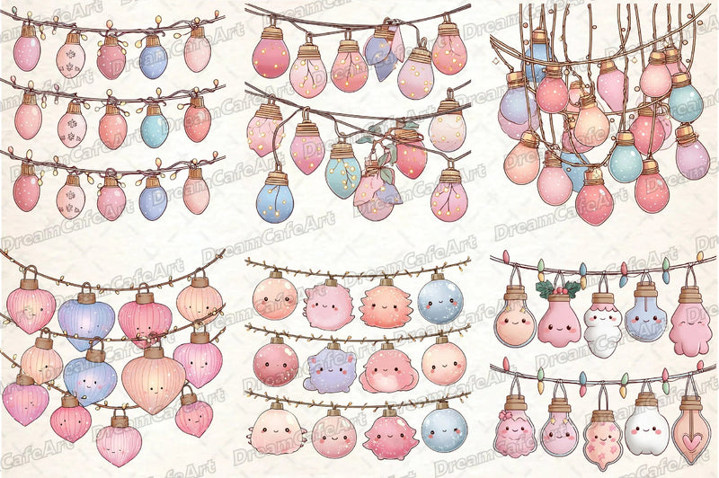 Pastel Kawaii Christmas Lights Clipart Bundle - CraftNest - Digital Crafting and Art