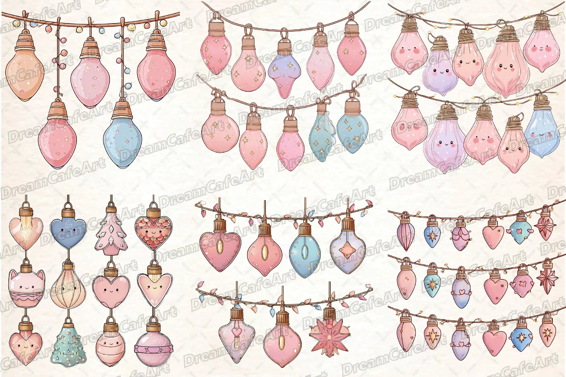 Pastel Kawaii Christmas Lights Clipart Bundle - CraftNest - Digital Crafting and Art