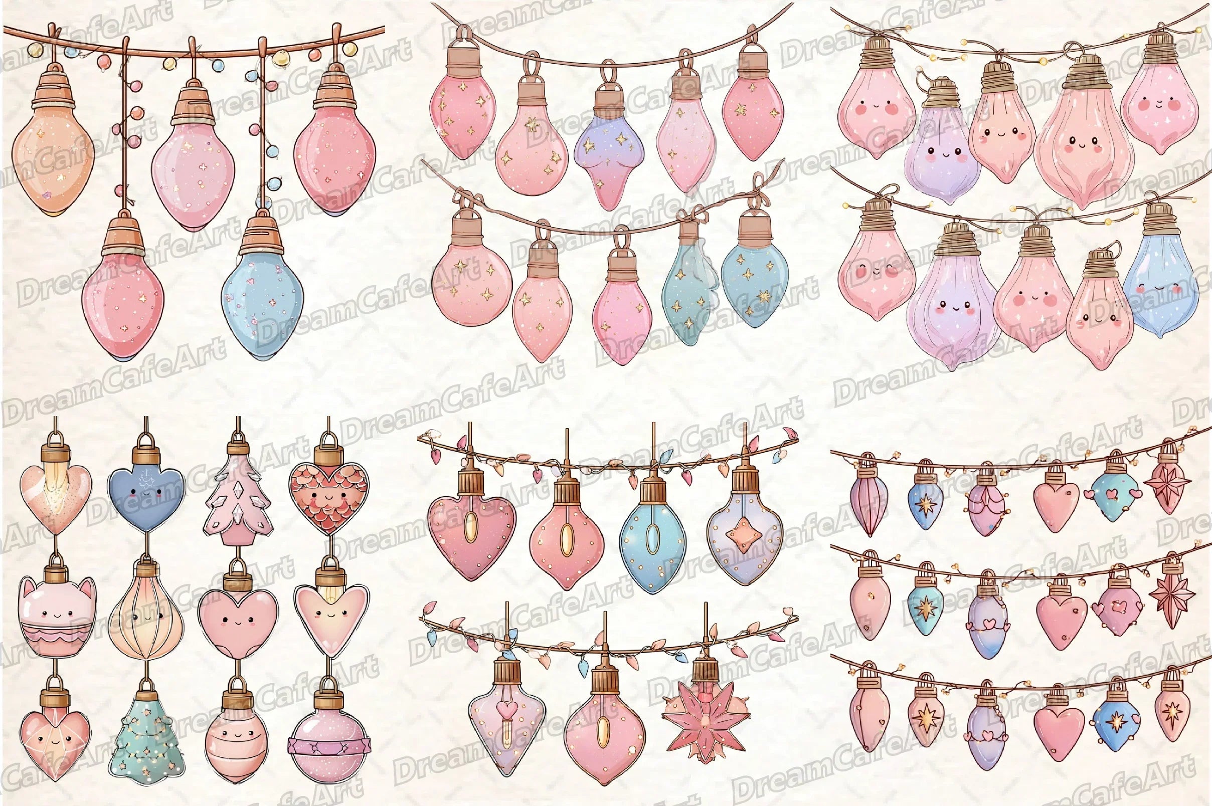 Pastel Kawaii Christmas Lights Clipart Bundle - CraftNest - Digital Crafting and Art