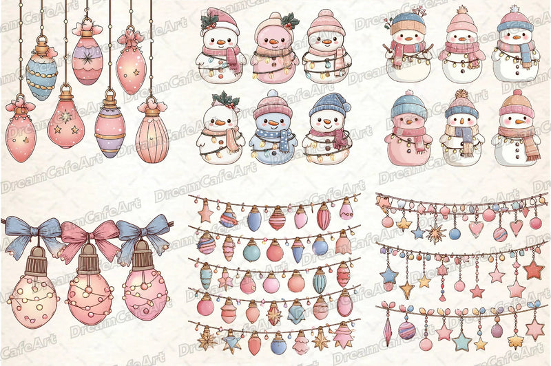 Pastel Kawaii Christmas Lights Clipart Bundle - CraftNest - Digital Crafting and Art
