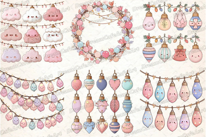 Pastel Kawaii Christmas Lights Clipart Bundle - CraftNest - Digital Crafting and Art